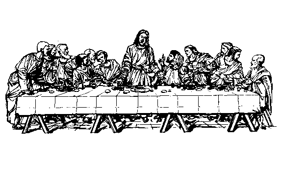 Jesus eats with the twelve disciples in the upper room.
